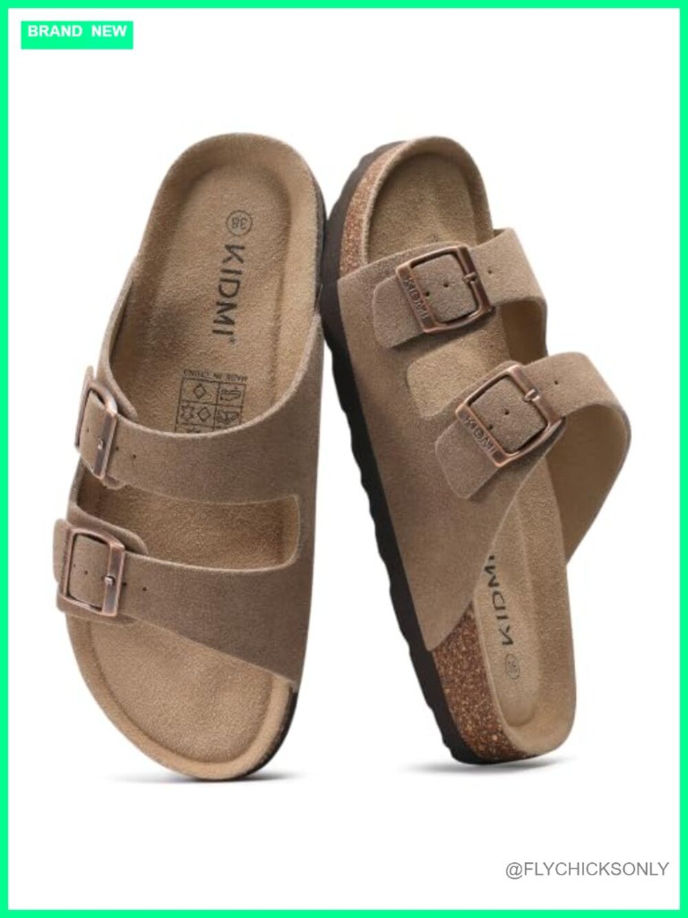 Double Adjustable Buckle Slide Sandals Cork Footbed Memory Foam
